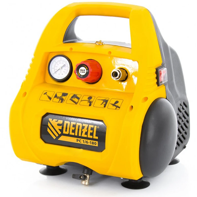 Компрессор электрический DENZEL 58057 (Мощность 1100 Вт, производительность 180 л/мин, емкость ресивера 6 л, макс.давление 8 бар)