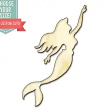 1 Русалка деревянная вырезка-на заказ Выберите свой размер-лазерная резка Деревянные Художественные товары для рукоделия Настенный декор свадебный детский DCS0153