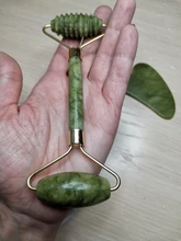 Rodillo de Jade para masaje Facial, masajeador verde de piedra Natural, levantamiento de cuello y cara, herramientas de cuidado de la piel, 2 uds.
