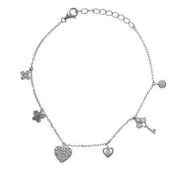

Silver Bracelet with Pendants and zircons Heart wrench ring