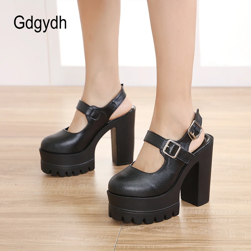 

Gdgydh Adjustable Ankle Strap Mary Janes Platform Heels Shoes Slingback Goth Spring Summer Closed Toe Block Heel Shoes