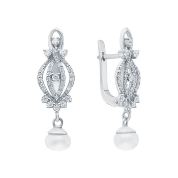 

Silver earrings with cubic zirconia and pearls cultured sunlight sample 925