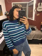 Harajuku-Jersey de algodón con rayas para mujer, Jersey largo y bonito de calle, 2018