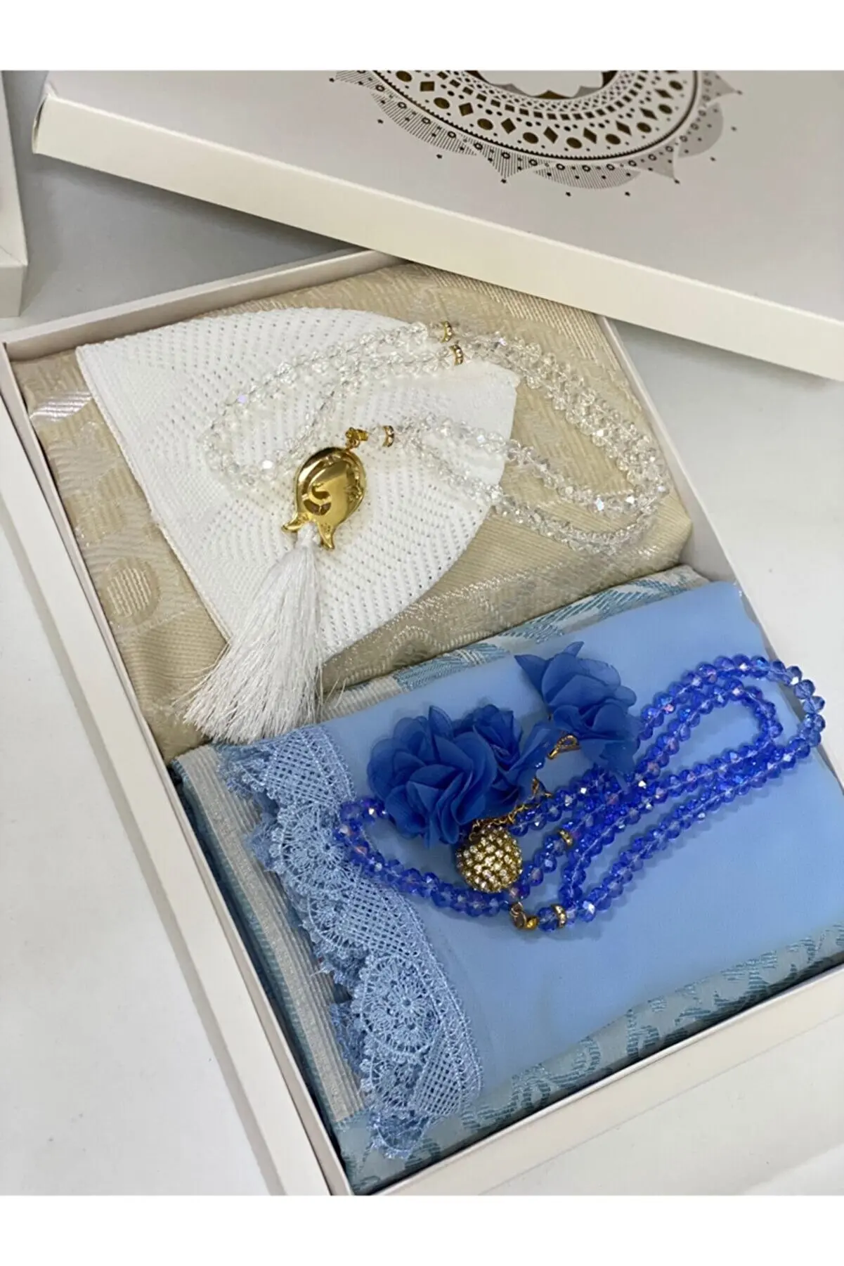 

7 pcs luxury high quality prayer rug set Quran 99 Rosary Muslim set gift for muslim arabic islamic mevlut umrah sijadat