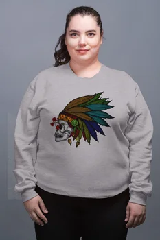 

Angemiel Wear Feather Indian Skull And Crossbones Gray Female Sweatshirt
