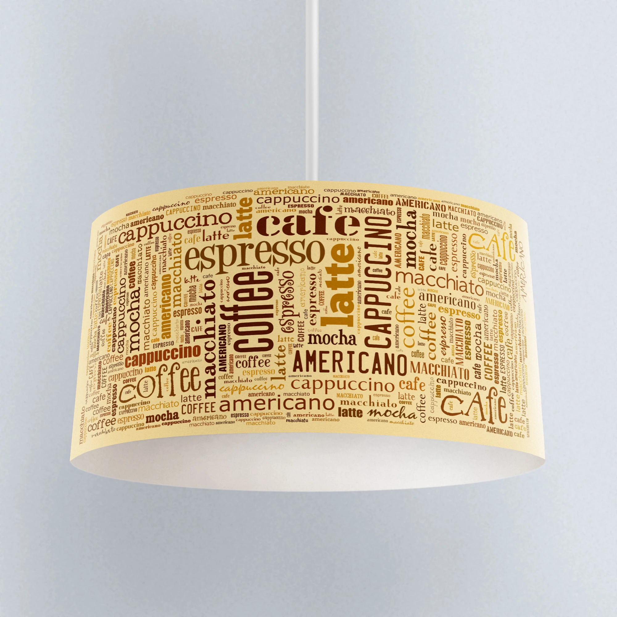 

Else Yellow Brown Coffee Latee Writen Printed Fabric Kitchen Chandelier Lamp Drum Lampshade Floor Ceiling Pendant Light Shade