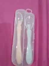 Cuchara de silicona suave con caja de almacenamiento para bebé, cuchara con sensor de temperatura, herramienta de alimentación infantil, utensilios de entrenamiento para recién nacidos, vajilla para niños