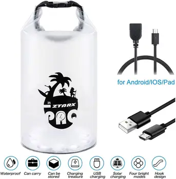 

LED Solar Inflatable Lantern Waterproof Solar Camping Emergency Lights 4 Modes Blow Up Dry Bag Roll Top Snap Lock Handle