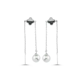 

Teleplus Pearl & Zircon Cubic Zirconia Dangle Earrings 925 Sterling Silver