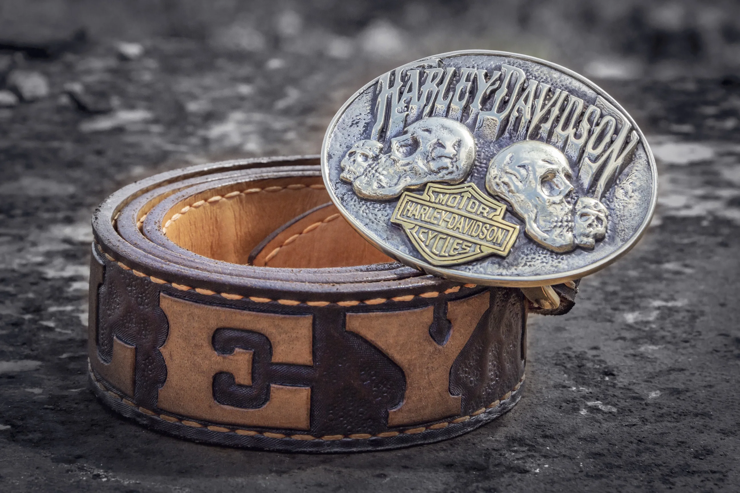 Пряжка для ремня Harley-Davidson литье вручную бронзовая натуральная кожа |