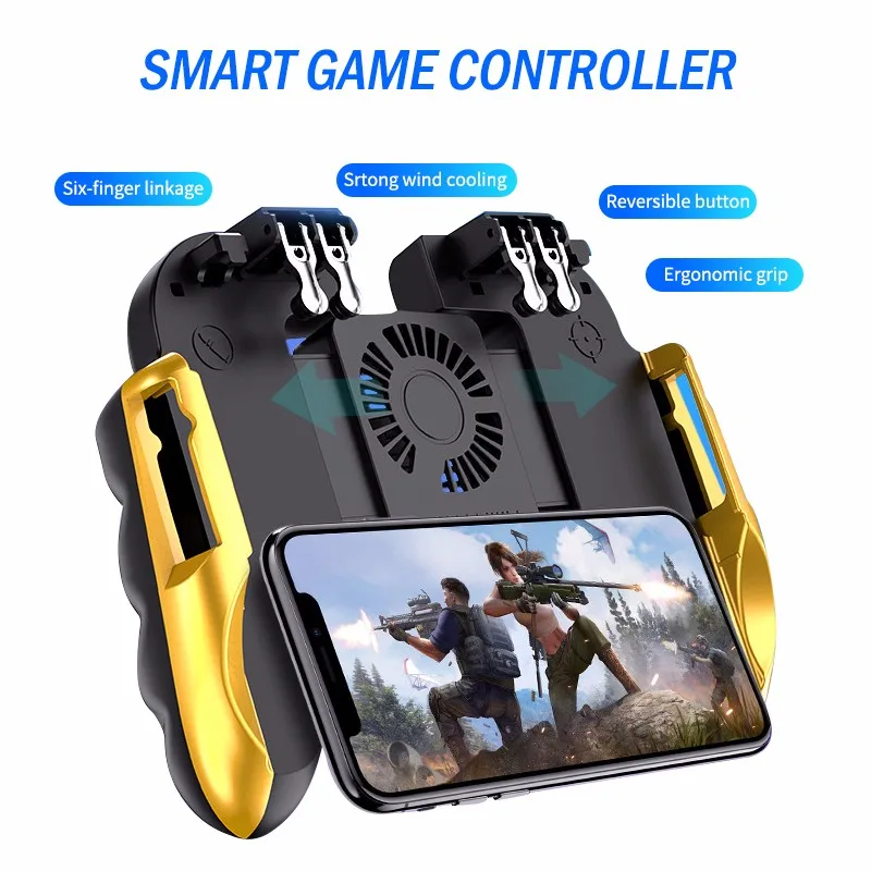 

Game Controller Gamepad Joystick Joypad H9 Six Finger Trigger Shooting Button Gamepad For PUBG Mobile Games With Cooling Fan