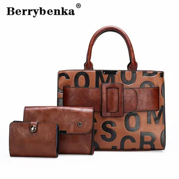 

Berrybenka Luxury PU Leather Large 3Pcs/Set Capacity Bag For Women 2020 New Shoulder Tote Messenger Bags Crossbody Handbags