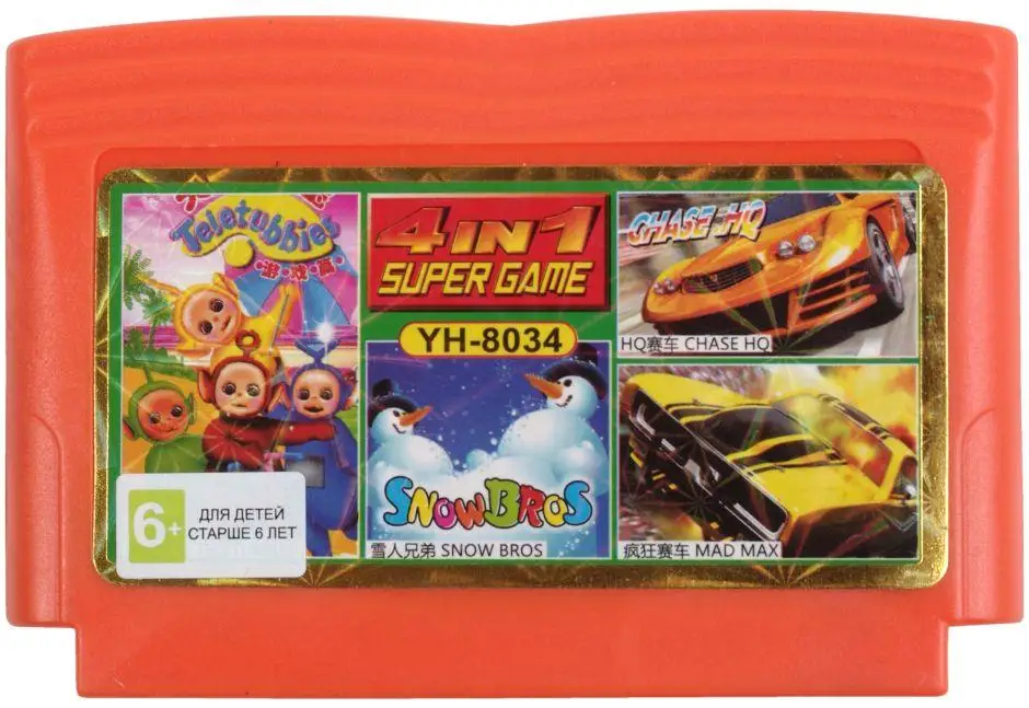 Картридж Сборник игр 4 в 1 YH 8034 CHASE HQ+MAD MAX+TELE TUBBIES+SNOW BROS (8 bit) для Денди | Электроника