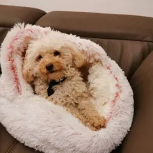 Cat Cave Nest Bed Dog-Bed Donut-Cozy Plush Medium Hooded Puppies Warm Small Soft 