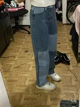 Iamhotty-Vaqueros rectos de retales para mujer, ropa de calle desgastada Vintage de cintura alta para novios, Mom y2k, 2020