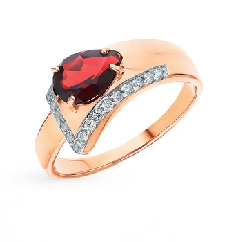 

Gold ring with cubic zirconia and Garnet sunlight sample 585