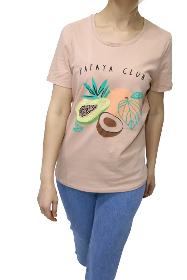 T-Short-Camel Stampato A Doppia Manica Papaya Club