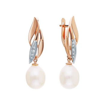 

Gold earrings with cubic zirconia and pearls cultured sunlight sample 585