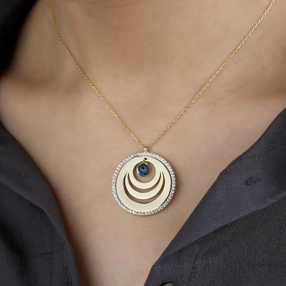 

Vaoov 925 Sterling Silver Three-Ring Evil Eye Necklace