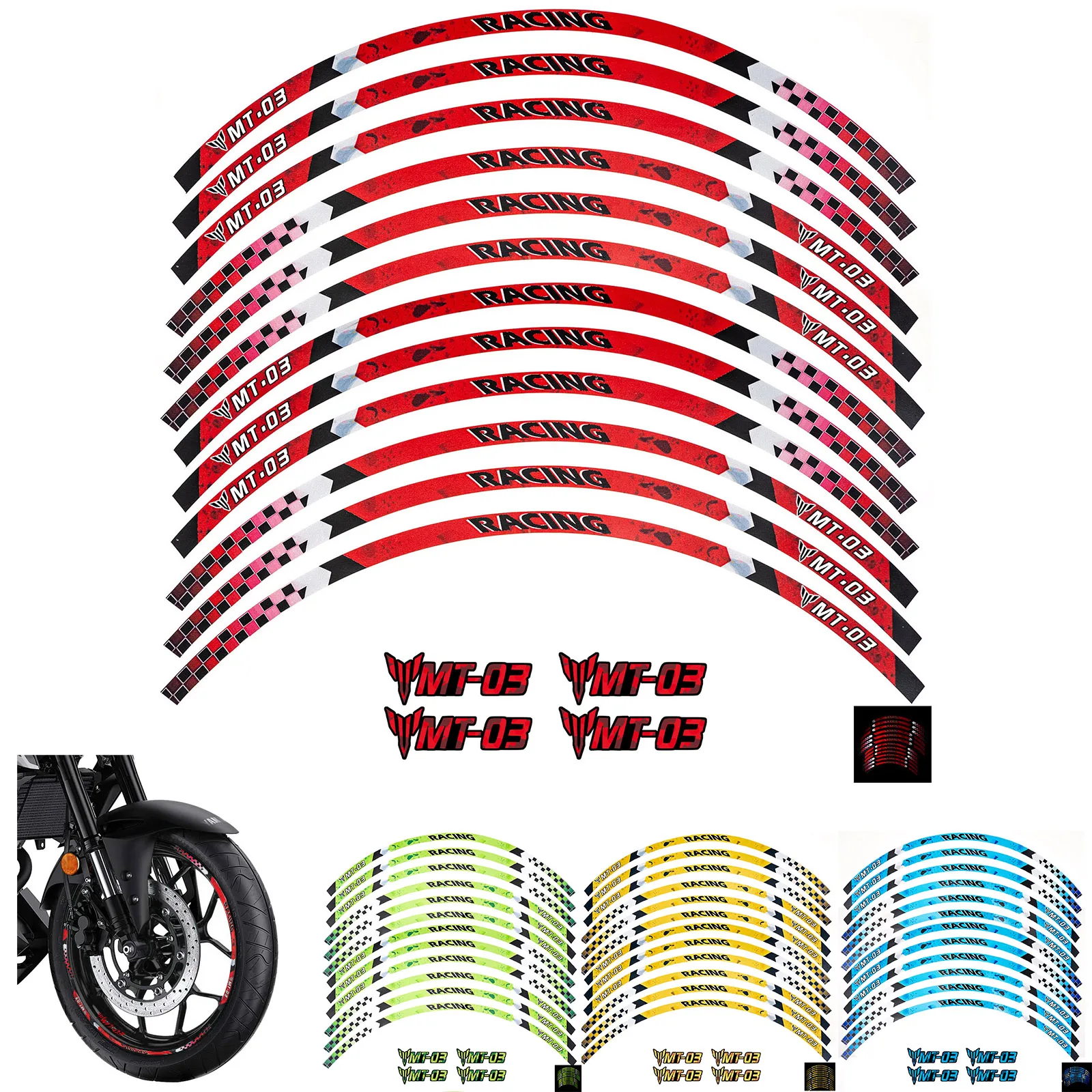 Rim Wheel Reflective Stripes Decals Tape Stickers for YAMAHA MT-03 MT03