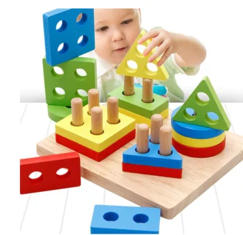

baby diy toys Learning Wooden Pole Geometry Shape Intelligence Math Educational Toys for Children Kids Dropshipping
