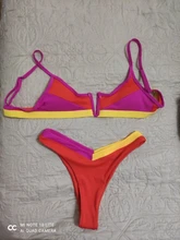 Splicing Bikini Swimwear Bathing-Suit Biquini Ribbed Push-Up Beach Summer Female V-Neck