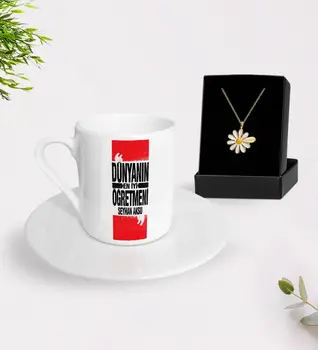 

Personalized World Best Öğretmeni Turkish coffee Cup and Is Daisy Necklace Gift Seti-1