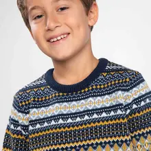 DeFacto/модные трикотажные пуловеры с круглым вырезом и геометрическим узором для мальчиков; повседневная спортивная одежда; свободный свитер для мальчиков; сезон осень; Новинка; J4747A618WN