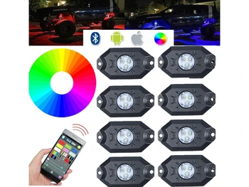 

CARALL LN0888 Kit Mini RGB Led Rock Light Bluetooth APP music sensor with 8 Led lights 12V 24V IP68 underbody for Jeep Off Road on