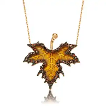 

KUTAYDAN 925 Sterling Silver Autumn Sycamore Leaf Pendant