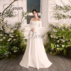 Simple Off The Shoulder A-Line Wedding Dresses Backless Sweetheart Satin Long Sleeve Bridal Gown vestido de noiva robe de mariée