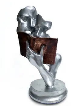 

CajuArt Big Size Book Reading Couple Mask Silver Modern Trinket Gift Ornament Figurine Statue Sculpture