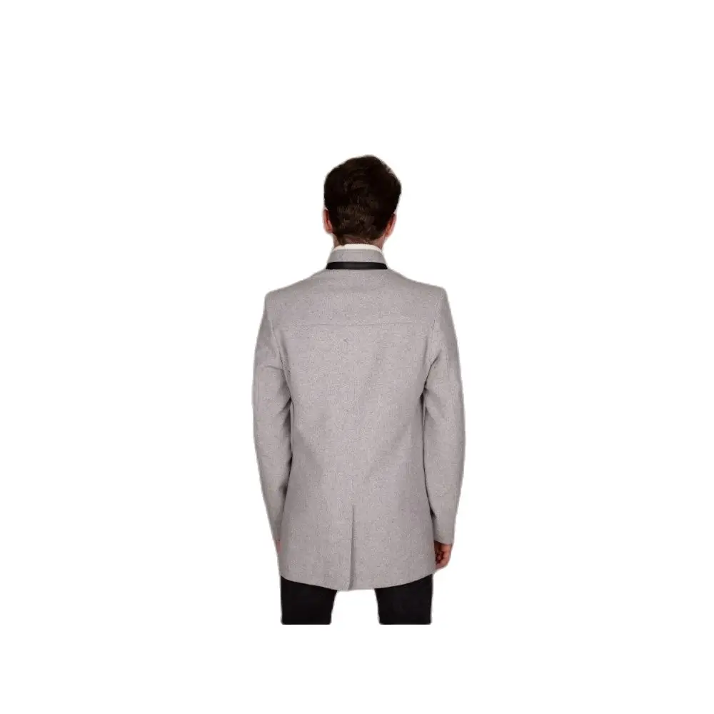 Men's Grey Leather Zipper Cachet Coat 2021 Autumn Winter Season Outwear High Quality SlimFit Young Style WithFrontButtonClosure
