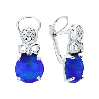

Silver earrings with cubic zirconia and Opals synthetic sunlight sample 925