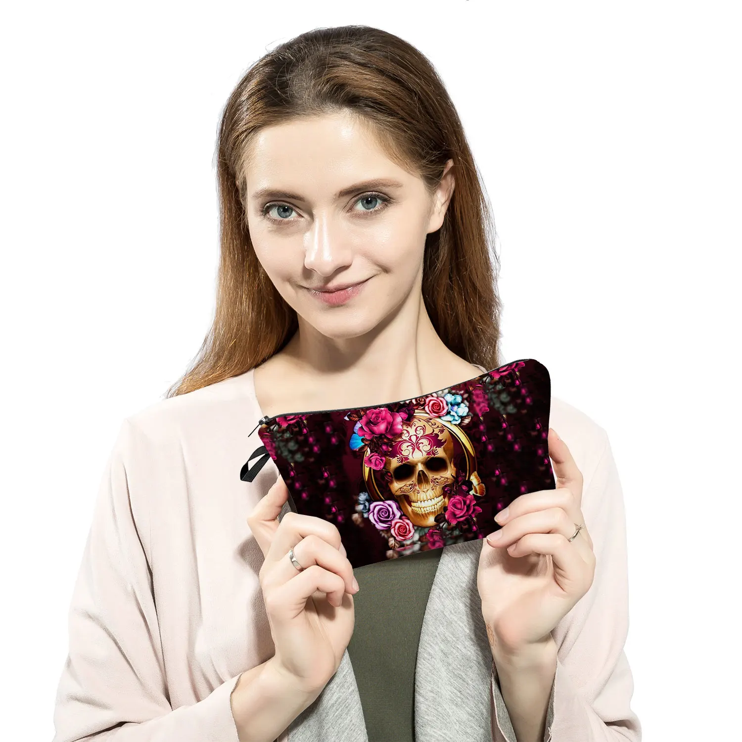 Skull Printing Makeup Bag Halloween Candy Bag Female Storage Pouch Large Cool Students Pencil Case Custom Pattern Cosmetic Bag 3