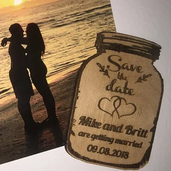 

Mason Jar Save the Date Magnet, personalised wood magnets with names heart, Rustic laser Invitations, bridesmaid proposal gift