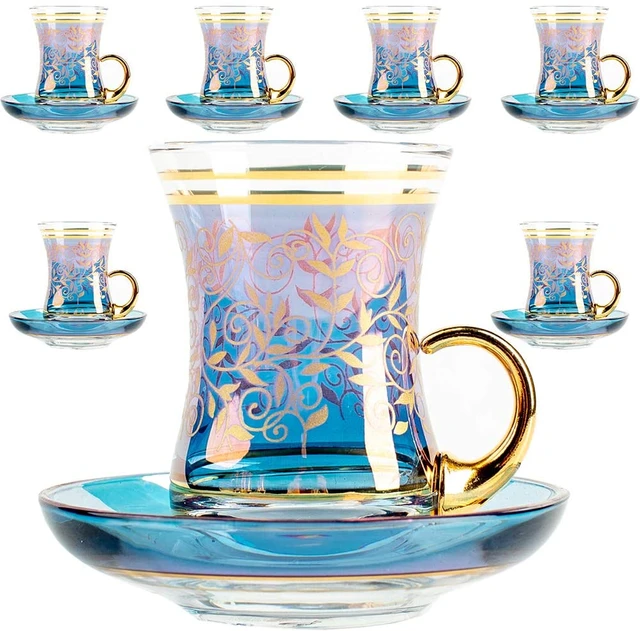 Bicchieri da tè turchi Vintage tazze e piattini Set di 6 con manico  decorazioni dorate per servire e bere regalo di inaugurazione della casa  per Hom - AliExpress