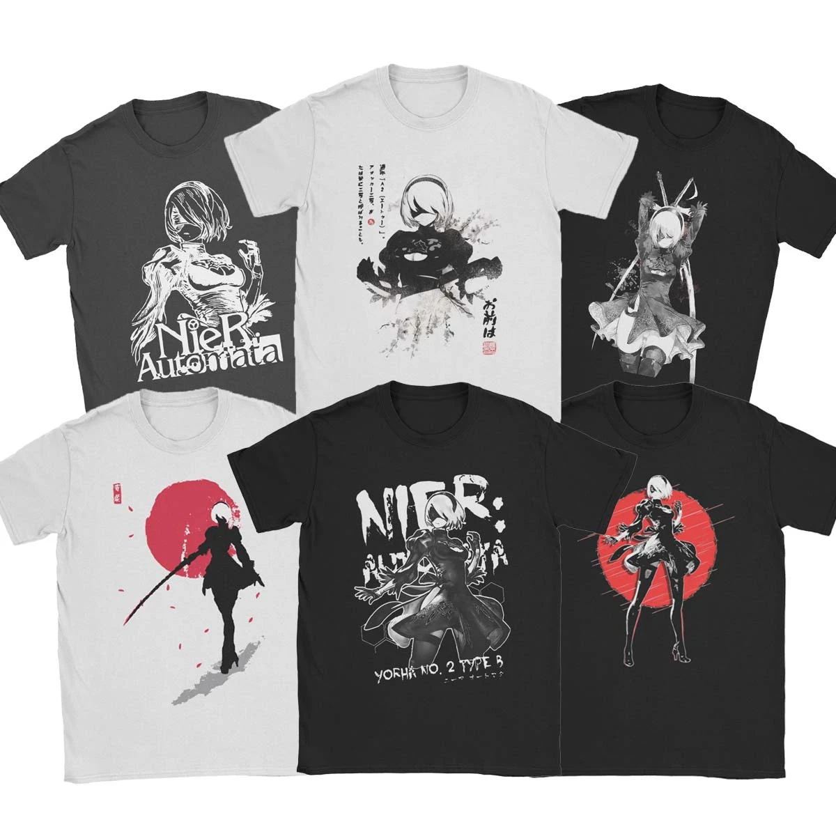 男性ニーアオートマトン2bゲームwaifu日本インクtシャツ純粋な綿面白い半袖クルーネックtシャツ誕生日プレゼントtシャツ Tシャツ Aliexpress