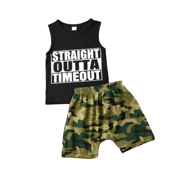 

Summer toddler boy clothes set sleeveless letter vest top + camouflage shorts fashion outdoor suit