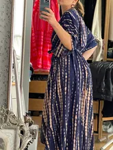 100% de algodón para mujer, Vestido tipo Kimono con cinturón propio, a rayas negras, para playa, Q1225, 2021
