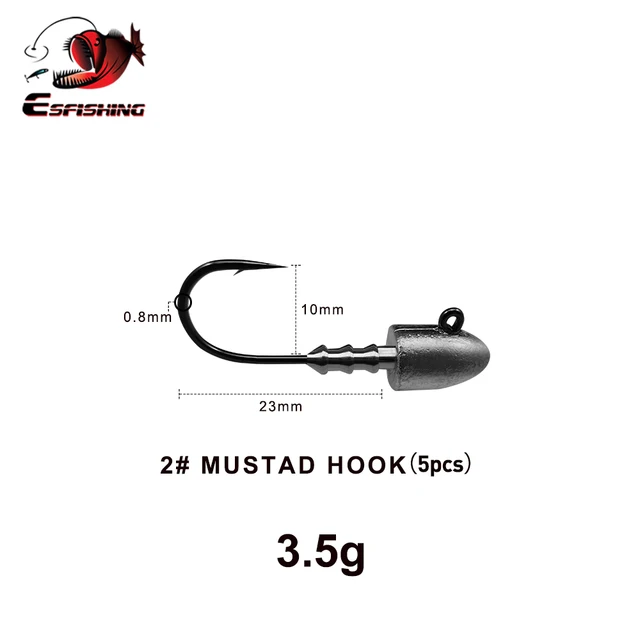 ESFISHING Bullet Jig head 5pcs 2.5g 3.5g 5g 7g 10g 3pcs 18g  Screw Head Mustad Hook for Soft Lures Fishing Tackle Free shipping 3.5g