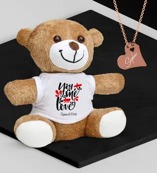 

Personalized Valentine 'S Themed Plush Teddy Bear and Rose Heart Necklace Set - 79