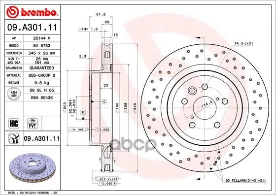 Диск Тормозной Uv Coated | Перед | Lexus Is Ii(_e2_) Is F(Use20) 11.2007- 03.2013 Brembo арт. 09A30111