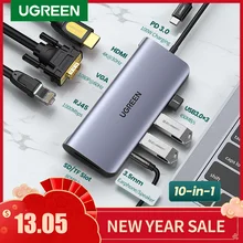 UGREEN usb-хаб C концентратор HDMI адаптер 10 в 1 USB C к USB 3,0 док-станция для MacBook Pro Аксессуары USB-C Тип C 3,1 Разветвитель USB C концентратор