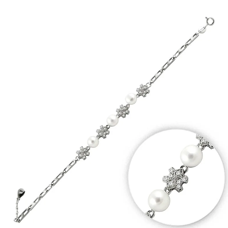 

Silver 925 Sterling Pearl & Zircon Cubic Zirconia Bracelet