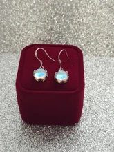 Pendientes de gota de Plata de Ley 925 para mujer, piedra lunar redonda hipoalergénica, regalo de bodas de moda, joyería