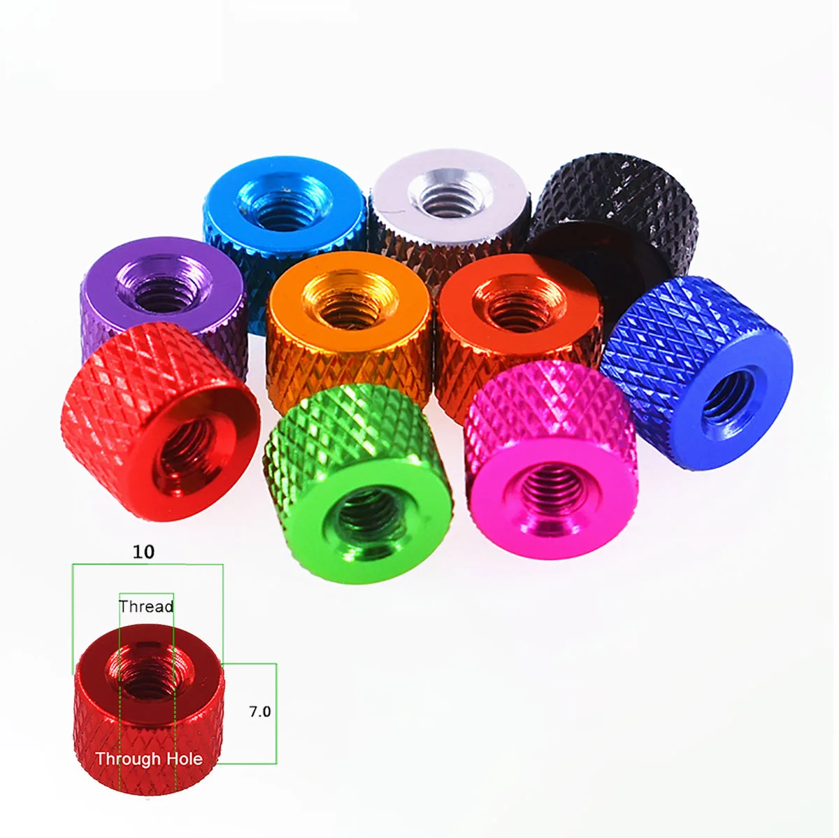 5Pcs M2 M2.5 M3 M3.5 M4 Aluminum Knurled Thumb Nuts Through Hole Hand
