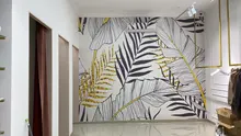 Background Wallpaper Banana Leaf Living-Room Wellyu Black Nordic Hand-Painted White 3d