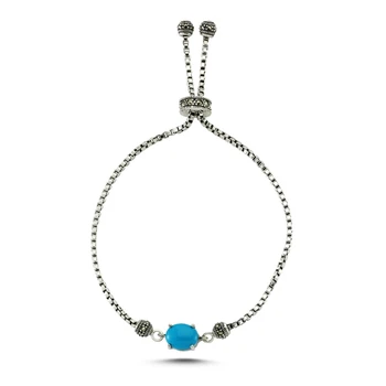 

KUTAYDAN 925 Sterling Silver Marcasite Natural Gemstone Elevator Bracelet