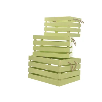 

WOODEN BOX WITH ROPE HANDLE 3 PIECE SET GREEN COLOR